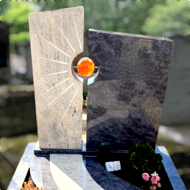 Doppelgrabstein zweiteilig mit Glaskugel