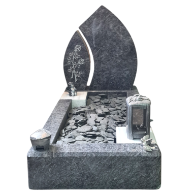 Urnengrab zweiteiliger Stein mit Rose
